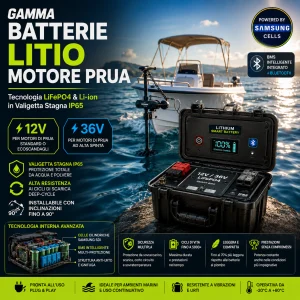 Gamma Batterie Litio Motore Prua 12V 36V LiFePO4 Li-ion Celle Samsung Valigetta